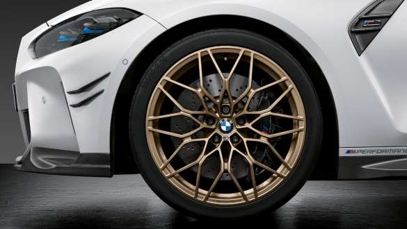 20-дюймовые кованые диски M Performance Cross-Spoke 1000 M в цвете Frozen Gold Bronze BMW M3 Седан G80 2020 BMW M3 Седан G80 20-/21-дюймовые кованые диски M Performance Cross-Spoke 1000 M в цвете Frozen Gold Bronze, вид вблизи