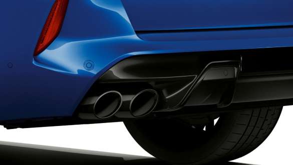 Выхлопные патрубки BMW X5 M Competition F95 Выхлопные патрубки с черным хромированием BMW X5 M Competition F95 2020 SUV, "Синий Марина Бэй металлик", экстерьер