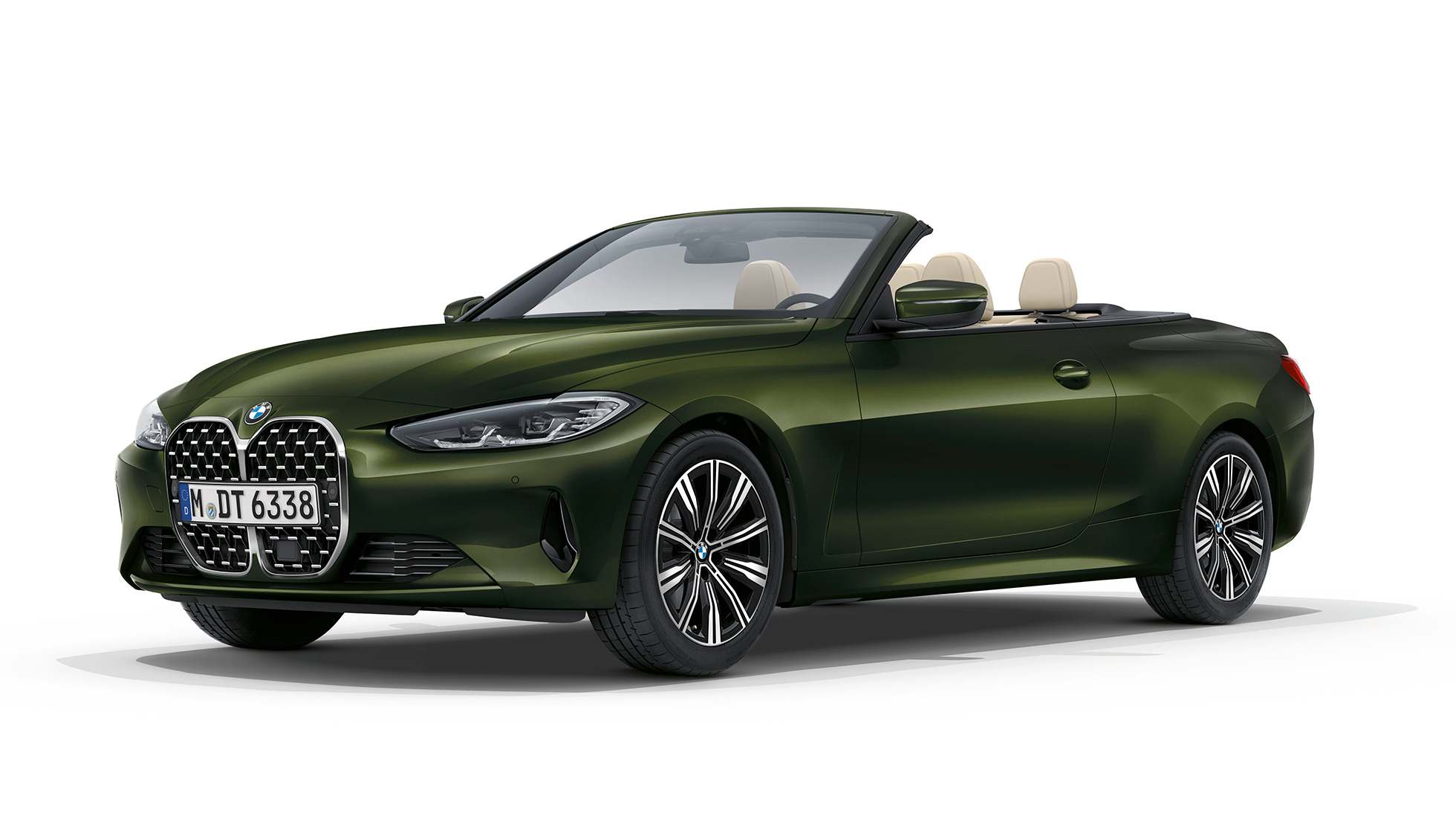 BMW 4 Series Convertible base model G23 2020 three-quarter front view BMW 4 Series Convertible G23 2020 base model Bluestone metallic three-quarter front view