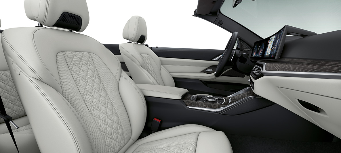 Салон BMW 4 серии Cabrio Individual G23 2020, полная отделка кожей Merino BMW Individual цвета "Слоновая Кость" Салон BMW 4 серии Cabrio Individual G23 2020, полная отделка кожей Merino BMW Individual цвета "Слоновая Кость"