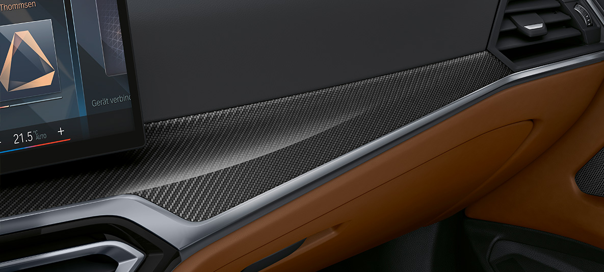 Салон BMW 4 серии Cabrio Individual G23 2020, декоративные планки BMW Individual Carbon Fibre с акцентными вставками "Жемчужный Хром" Салон BMW 4 серии Cabrio Individual G23 2020, декоративные планки BMW Individual Carbon Fibre с акцентными вставками "Жемчужный Хром"