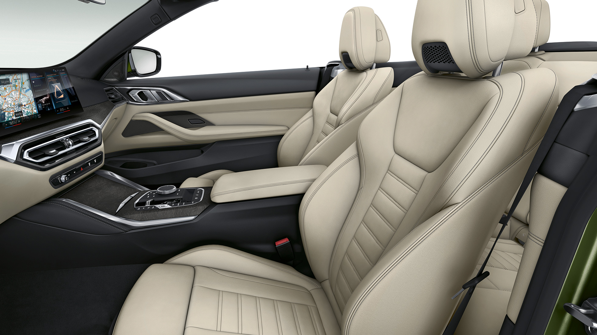 Sport seats BMW 4 Series Convertible Model M Sport G23 2020 Sport seats with upholstery in Exclusive Leather BMW 4 Series Convertible G23 2020 Model M Sport interior
