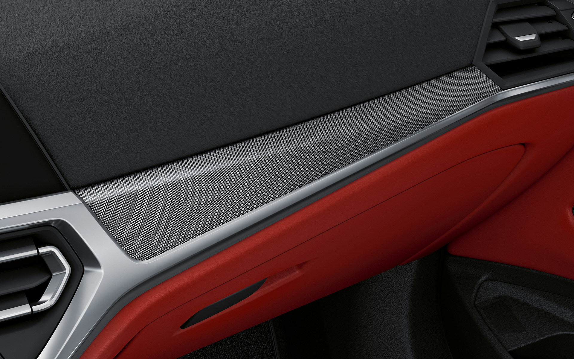 Отделка салона Aluminium fabric high-gloss на BMW 4 серии Coupe Individual G22 2020 салон Отделка салона BMW individual Aluminium fabric high-gloss с акцентными вставками цвета Pearl Chrome на BMW 4 серии Coupe Individual G22 2020 салон