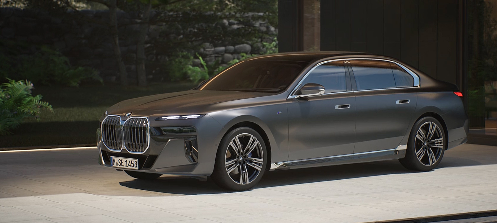 BMW 7 серии G70 ICE 740i с пакетом M Sport, особенности экстерьера BMW 7 серии G70 ICE 740i Пакет M Sport, Frozen Deep gray metallic, 21-дюймовые легкосплавные диски M с двойными спицами 908, особенности экстерьера