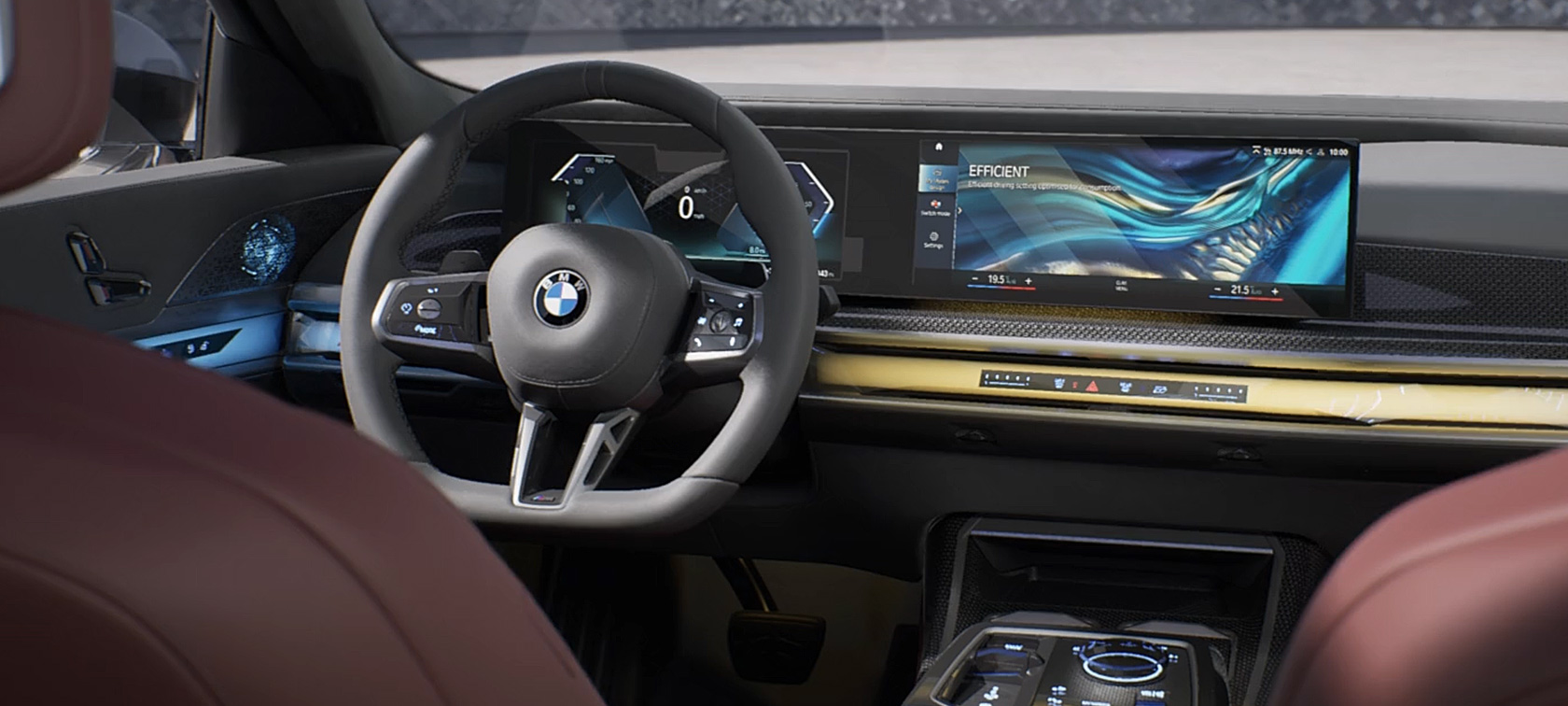 Особенности дизайна интерьера на BMW 7 серии G70 ICE 740i с пакетом M Sport BMW 7 серии G70 ICE 740i с пакетом M Sport, особенности дизайна интерьера