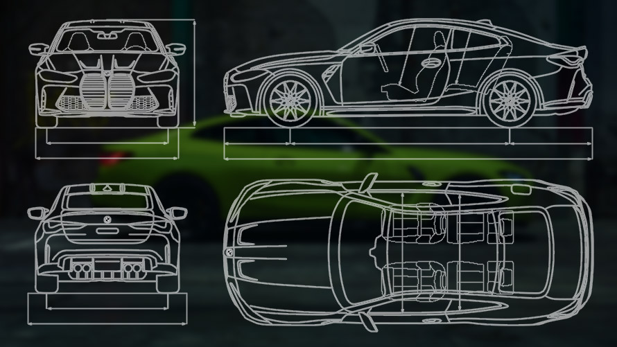 Габаритный чертеж BMW M4 CSL G82 Габаритный чертеж BMW M4 CSL G82