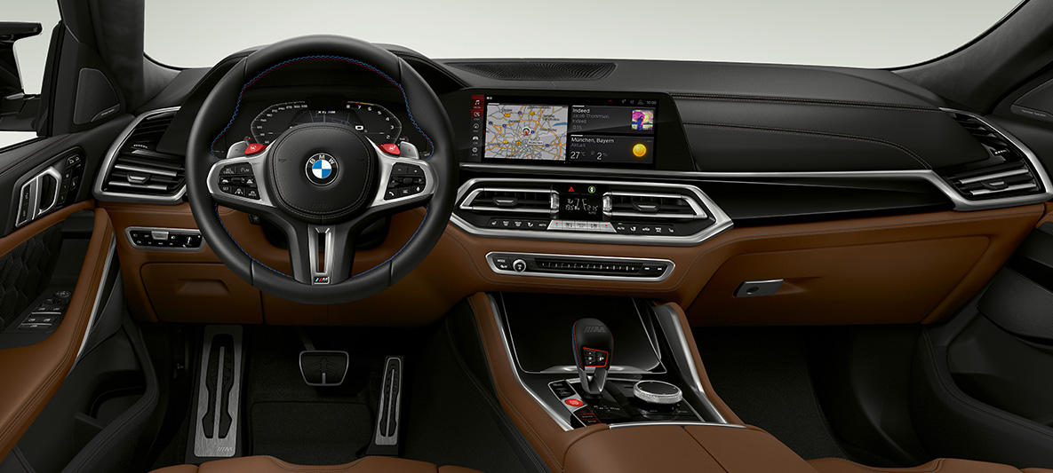 Кожаное рулевое колесо M, BMW Х6 М F96 Кожаное рулевое колесо М с контрастными швами, BMW X6 M F96 2020 SUV, кокпит